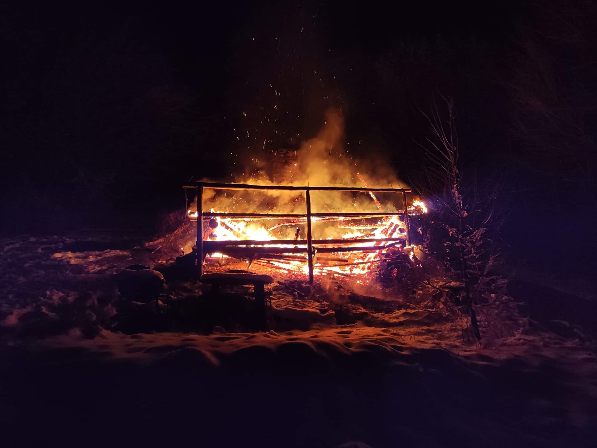 Nocny pożar w lesie